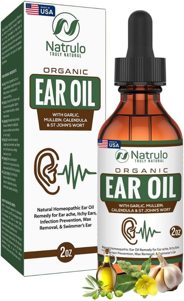 Organic Ear Oil for Ear Infection - Natural Eardrops for Ear Pain, Swimmer 's Ear & Wax Removal - Gyerekek, Felnőttek, Baby & Dog Earache Remedy - Fülcseppek Mullein, Fokhagyma Készült az USA-ban