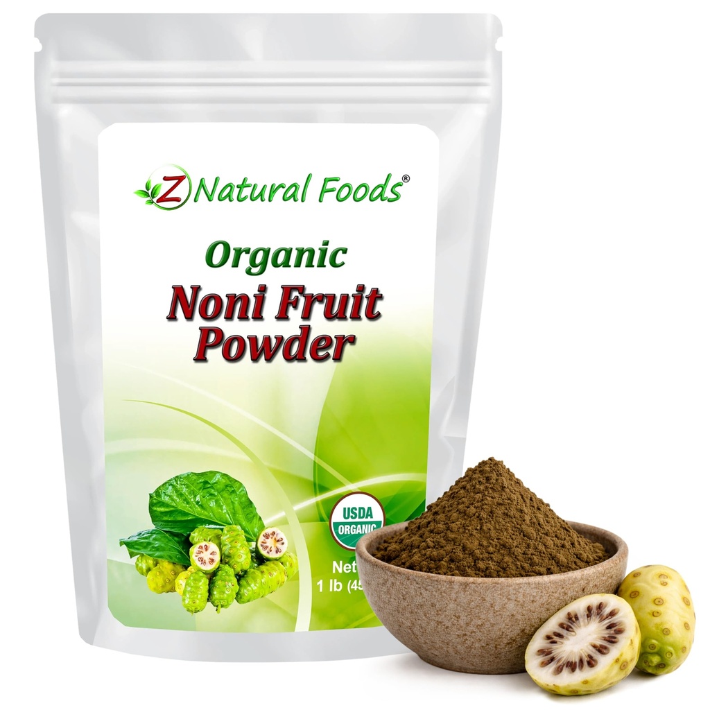 Z Natural Foods Noni Fruit Powder - Organic Raw Non-GMO Gluten-Free Superfood - Unterstützt gesunde Verdauung & Energie - Verpackt mit essentiellen Nährstoffen & Antioxidantien - Mix mit Getränken & Rezepte, 1 lb