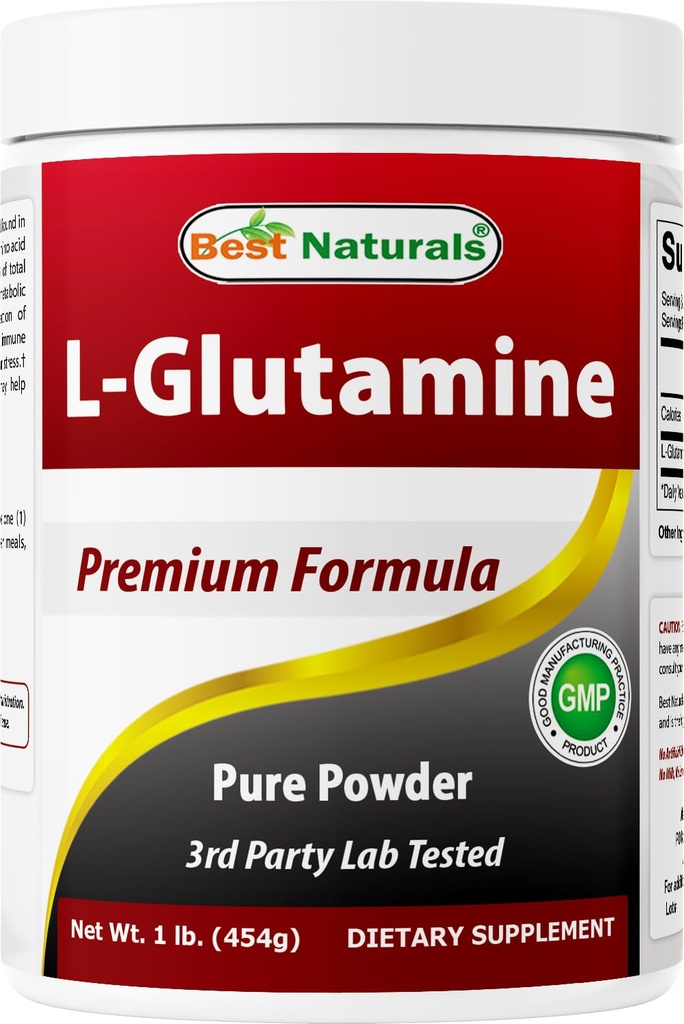 Best Naturals L-Glutamin Pulver - 1 Pfund - 100% reine und freie Form - Glutamin-Recovery-Pulver - Klinisch bewährte Erholungshilfe für Männer und Frauen (817716014555)