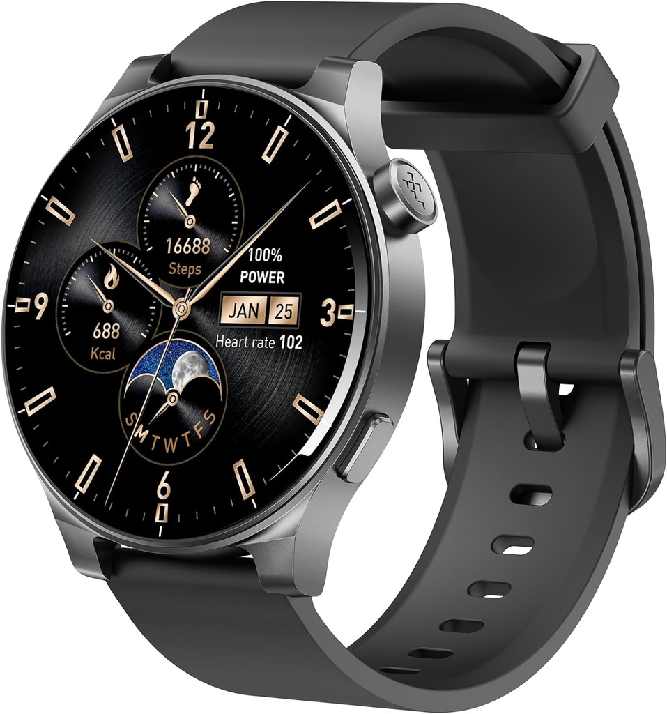 TOZO AMOLED S5 Smart Watch (Válasz / Make Call), 1.43 "HD Képernyő férfiaknak 100 + Sport Modes Fitness Watchs with Sleep Monitor, IP68 Vízálló, Silicone Strap Black
