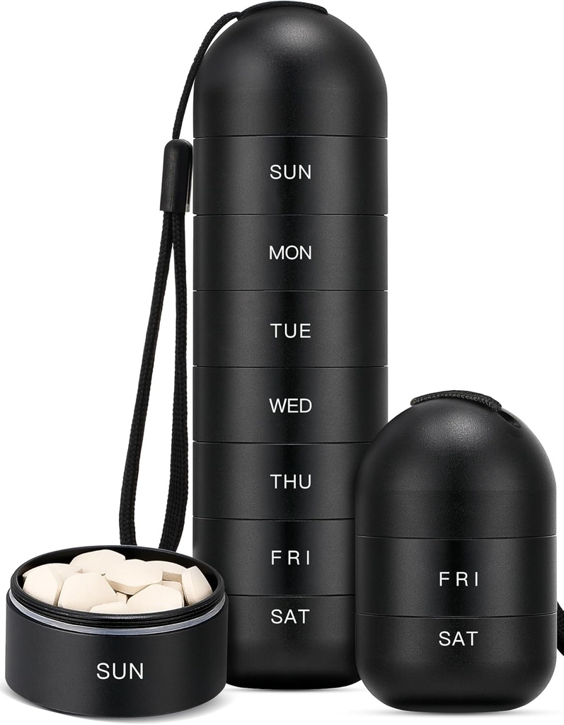 Zannaki Upgrade Große Metall Reise Pille Organizer, Wasserdichte Wöchentliche Pille Box, Portable Aluminiumlegierung Pillen Fall Container, BPA Kostenlose 7 Tage tägliche Medizin Organizer Halter für Vitamin,Pills, Ergänzung