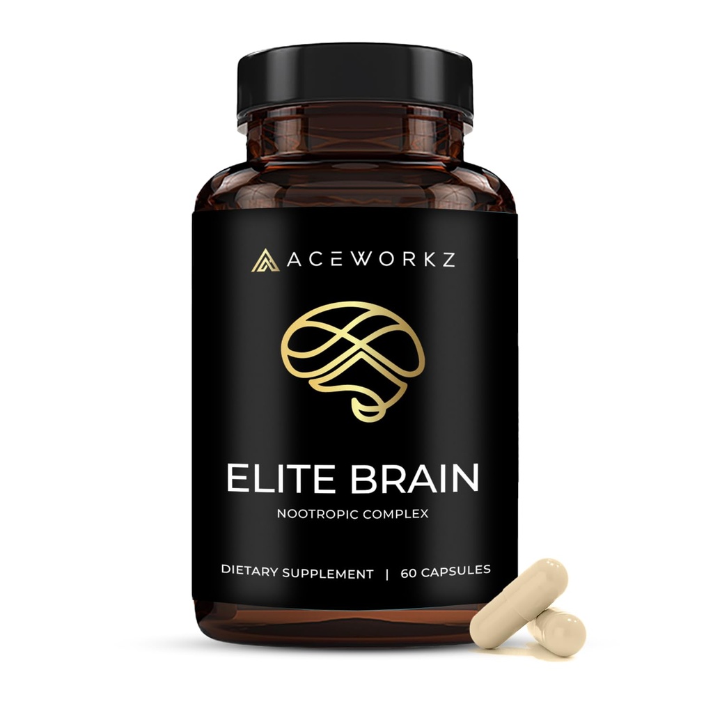 Elite Brain - Nootropic Supplement für Fokus, Gedächtnis & Mental Clarity - ALCAR, Lions Mane, ALA, L-Theanin, Vitamin B Complex - Natürliche Energie, Koffeinfrei (60 Kapseln)