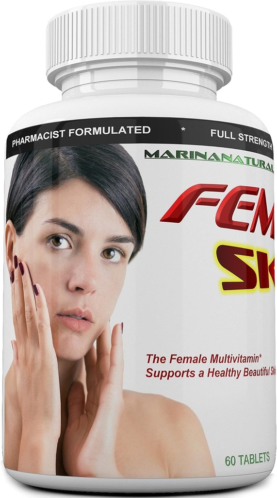 FEMVIT Skin Multivitamin, Multi-Minerals & Kräuter-Extrakte für jüngere Haut. Anti-Aging, Anti-Falten mit Collagen, Hyaluronsäure und Biotin. 60 Tabletten (Nicht eine Creme)