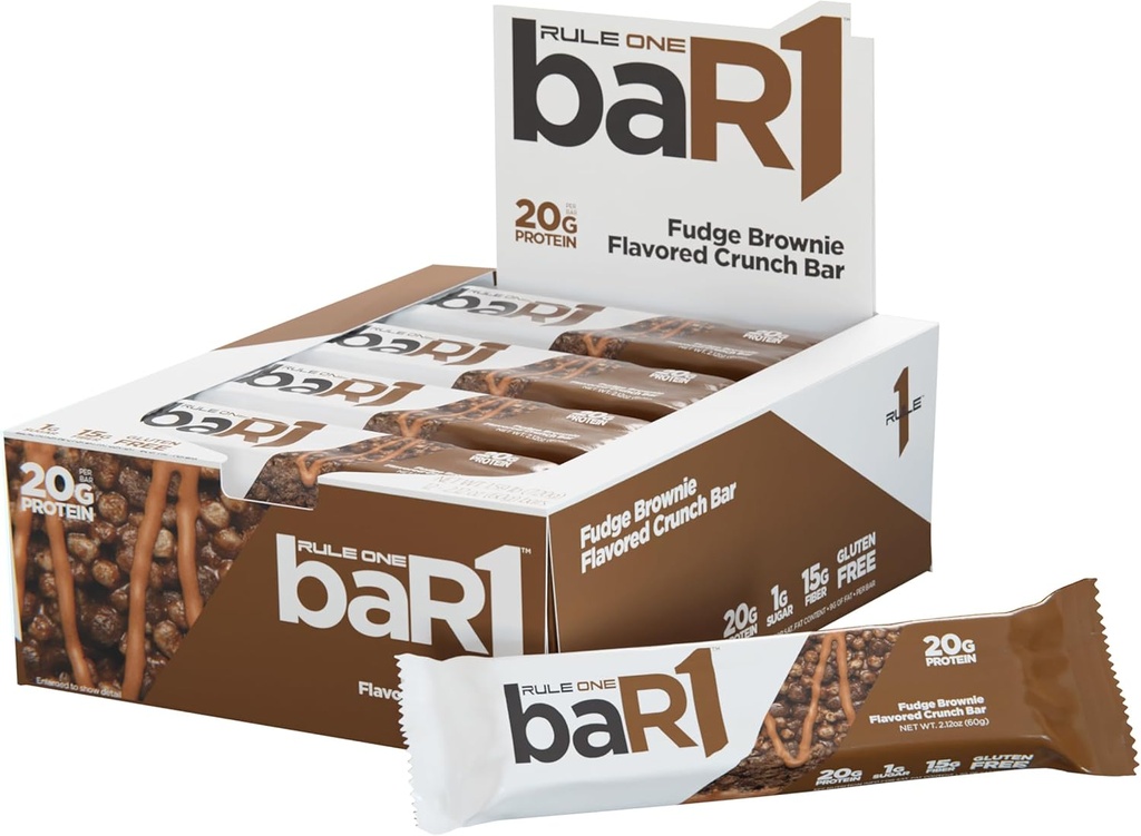 1. § Barra1 Crunch Bar - On- The- Equient Protein Snack Bars 20g Premium Protein, Naturally-paked with EAA / BCAA, Hungar- Filling Fiber (12 Count Box, Fudge Brownie)