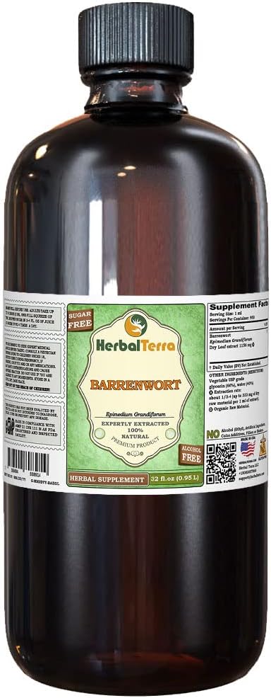 Barrenwort (Epimedium grandiflorum) Glycerit, getrocknete Blätter Alkoholfreier Flüssigextrakt (Markenname: HerbalTerra, Proudly Made in USA) 32 fl.oz (0.95 l)