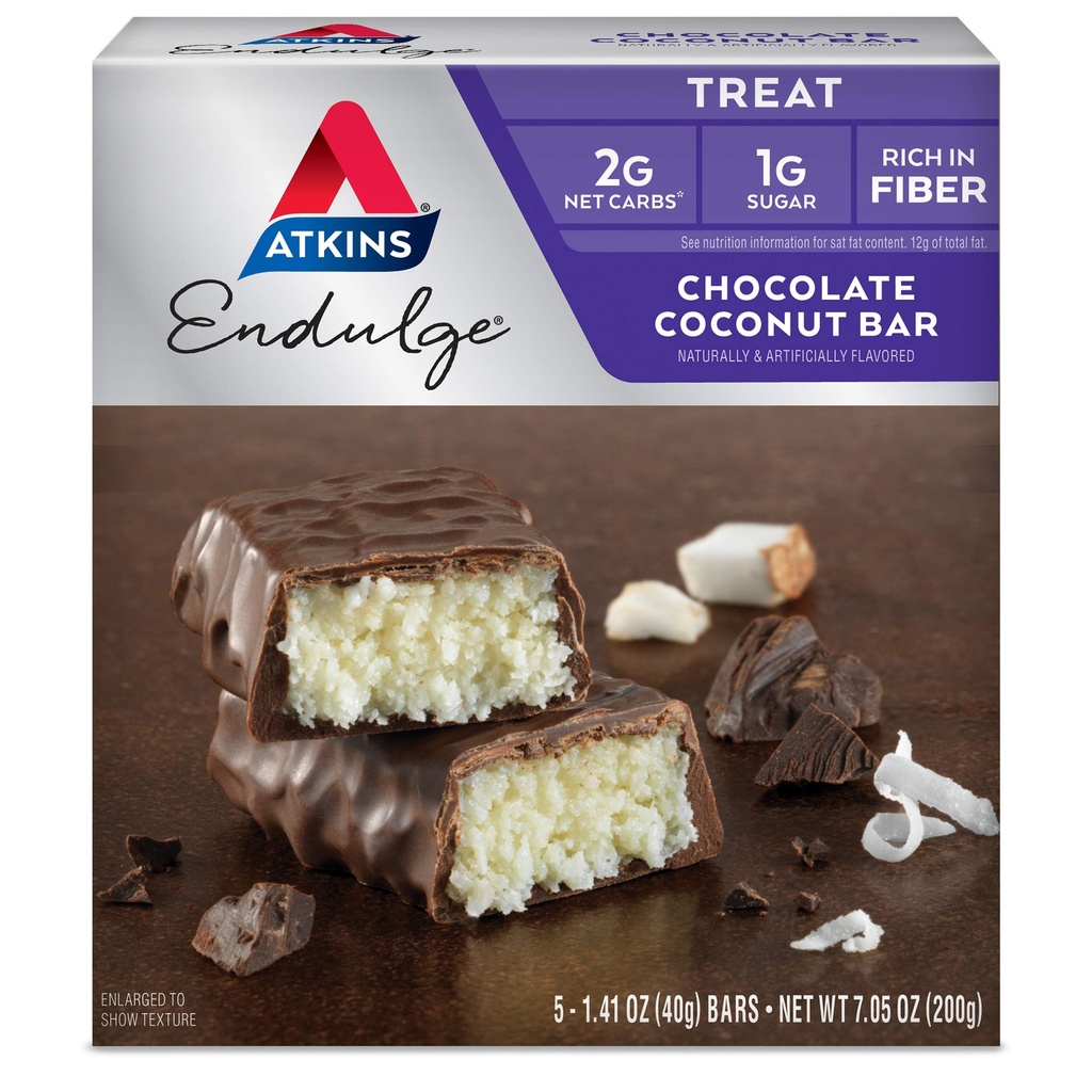 Atkins Endulge Chocolate Coconut Bar, Dessert Favorit, High in Fiber, 1g Zucker, 5 Zähler