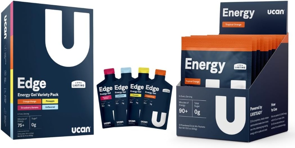 UCAN Training Starter Pack, Edge Energy Gel Variety Pack, Energy Powder Tropical Orange, Pre & Post Workout for Women and Women