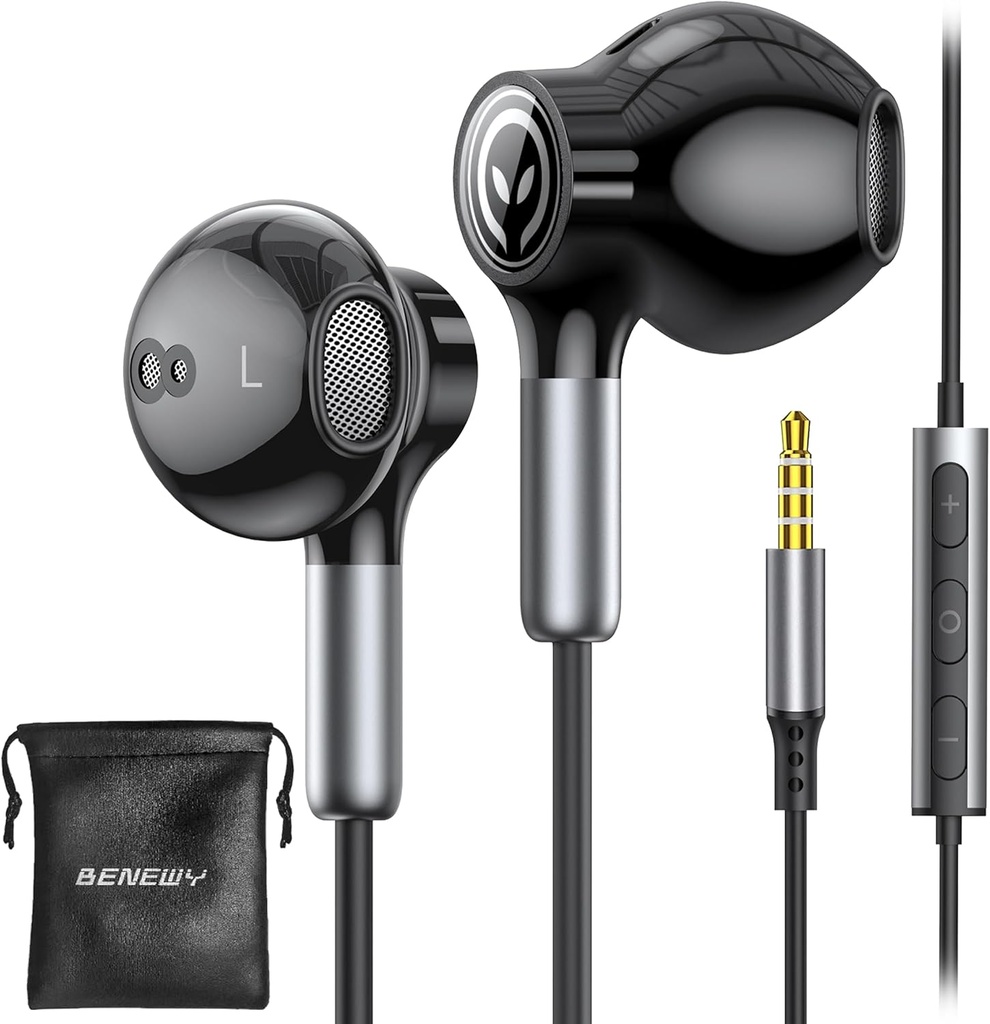 BENEWY Wired fülhallgatók mikrofonnal, Wired fülhallgatók in- fül fejhallgató, Hangerő vezérlés, erős Bass és Clear Audio, 3.5mm Jack fülhallgatók iPhone, iPad, Laptop, számítógép, MP3