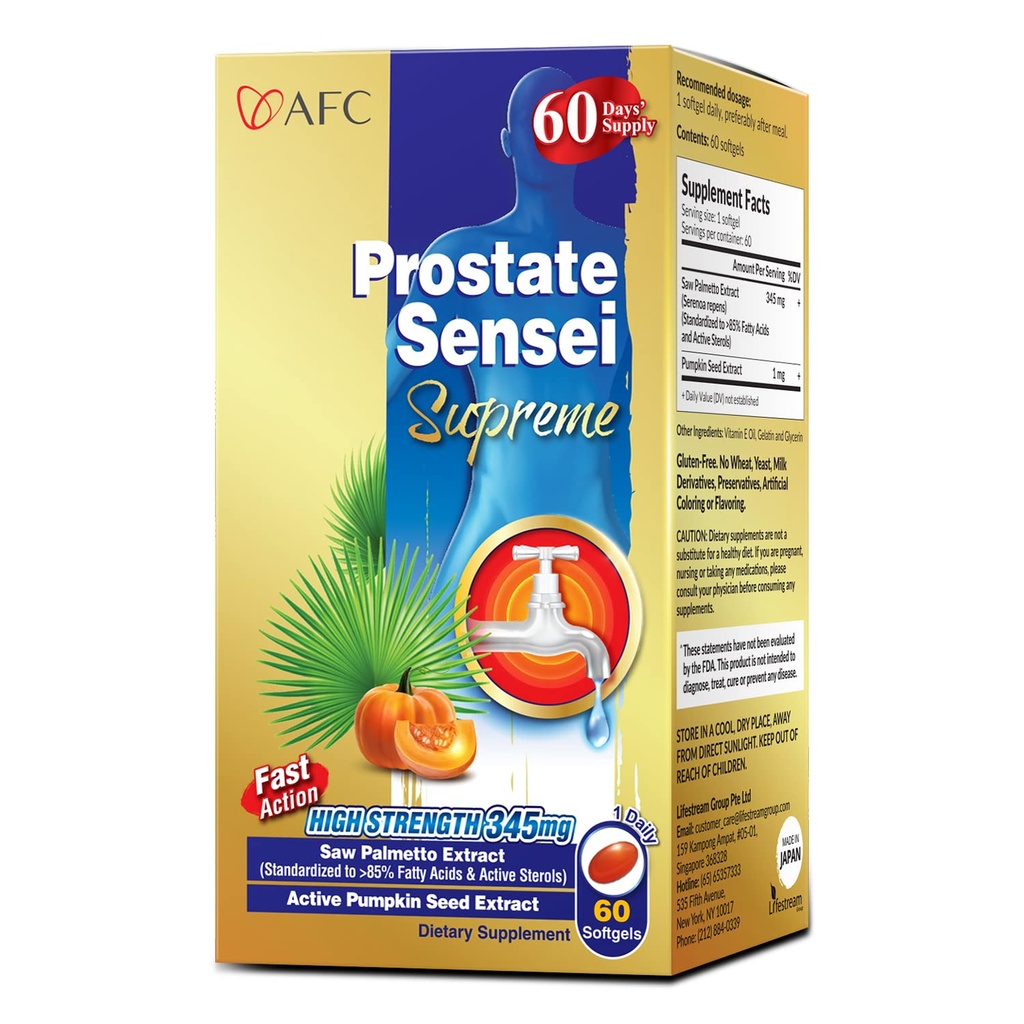 AFC Japan Prostate Sensei Supreme – Saw Palmetto Supplement für Männer mit Fettsäuren & Sterols – Unterstützt Urinärfluss, Blasenfunktion, Haargesundheit – Natürliche Prostataunterstützung Formel, 2 Monate Versorgung