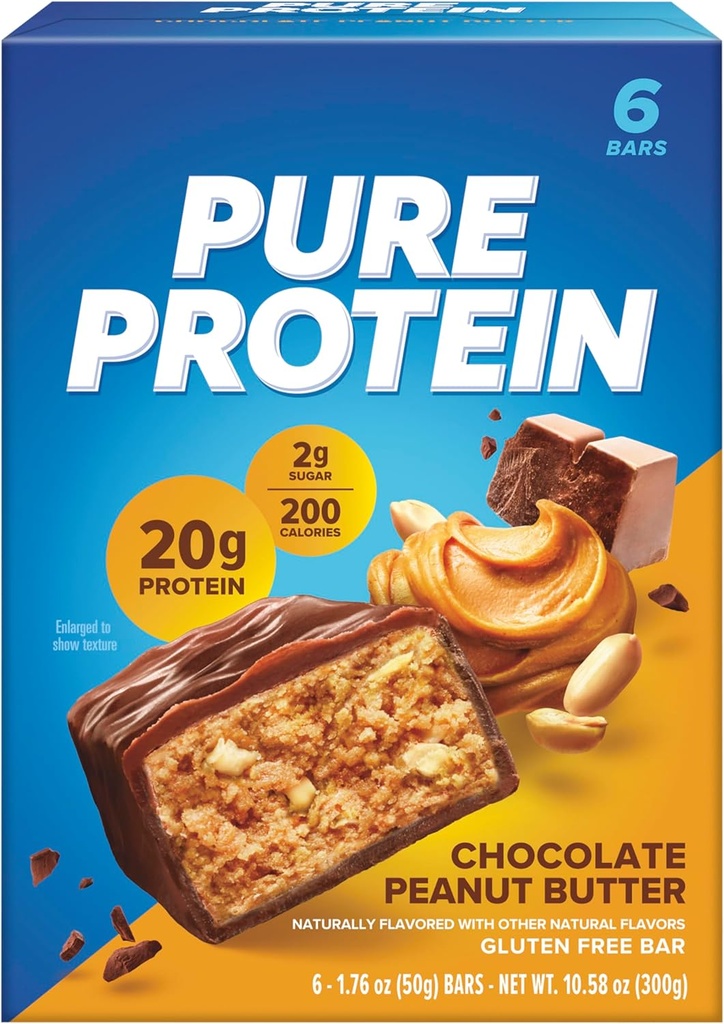 Tiszta fehérje bárok, magas fehérje, tápláló snack, hogy támogassa az energiát, alacsony cukor, glutén mentes, csokoládé mogyoróvaj, 1,76 Oz (csomag 6)