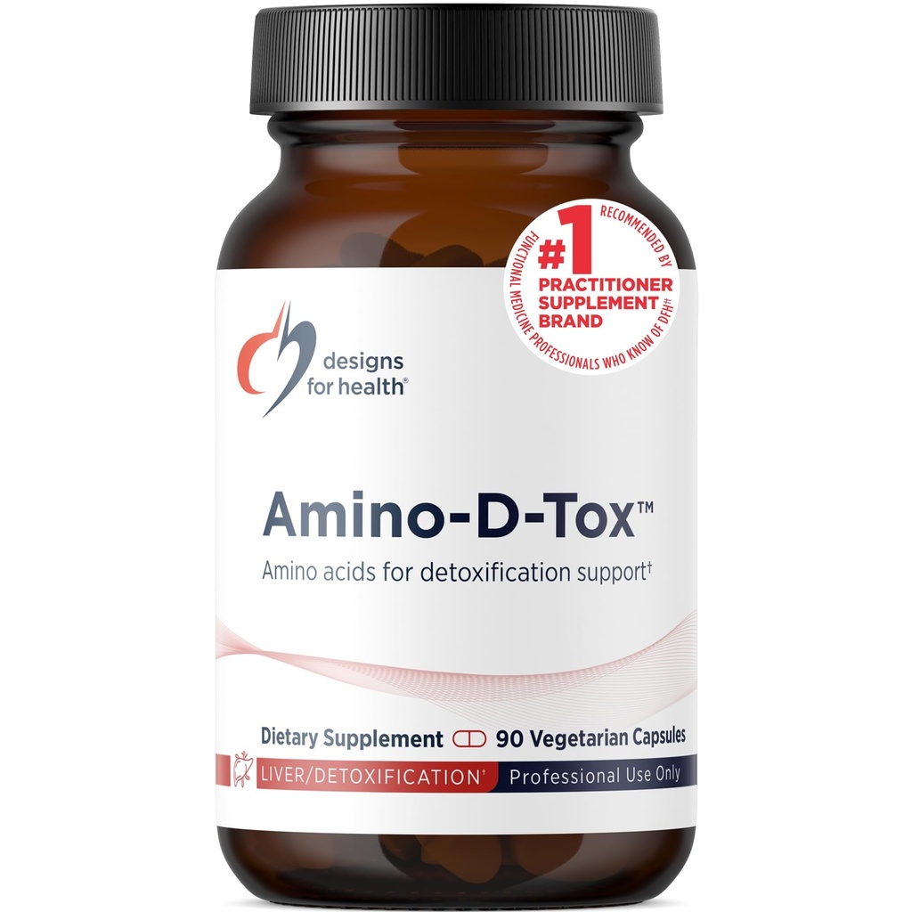Dizájn egészségügyi Amino- D- Tox - Amino Acid Detox + Máj tisztítás támogatás - Kiegészítő keverék Glicin, Kalcium D Gluctarium, NAC + More - Non-GMO (90 kapszula)