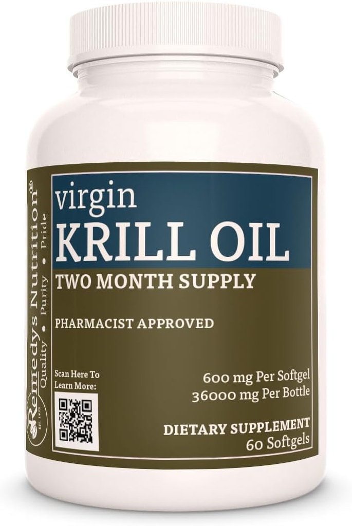 Reedy 's Nutrition Virgin Krill Oil (Omega3 Fatty acids: EPA & DHA) - 124; 600 mg, 60 Softgels Dietary Supplement - 124; Két hónapos ellátás
