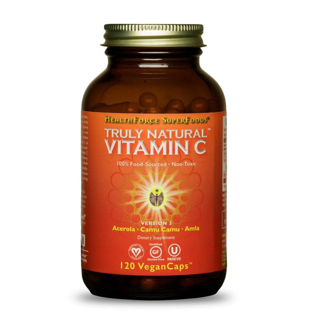 HEALTHFORCE SUPERFOODS Truly Natural Vitamin C - Immununterstützungsergänzung mit Camu Camu Berry - Vitamin C Ergänzung für Immungesundheit - Vegan, Non-GMO - 120 Vegan Caps, 15 Portionen