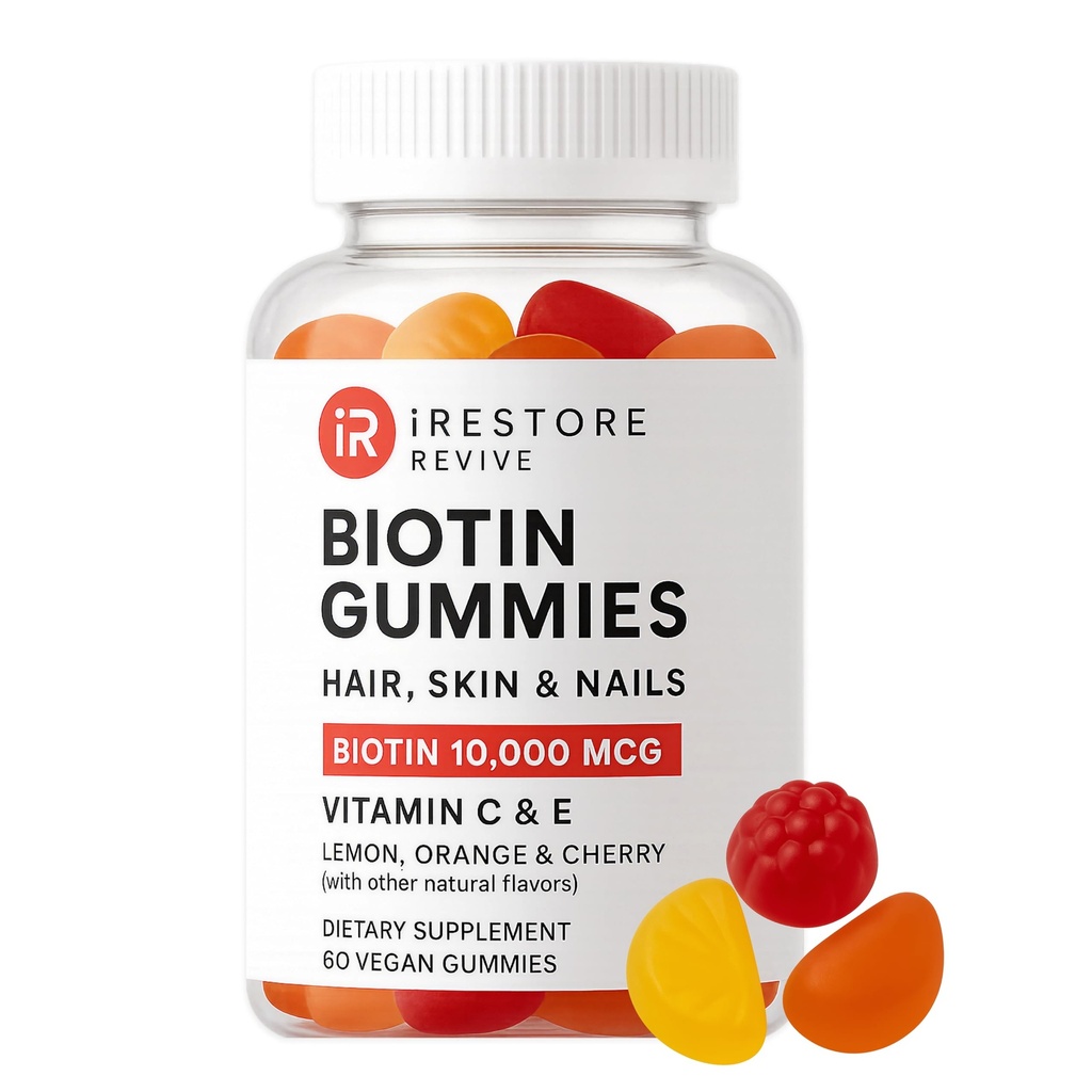 iRestore Hair Gummy Vitamins, Vegan Biotin Gummis für Haar Haut und Nägel Gummi, Haargummis, Biotin Gummis für Haarwachstum Biotin Vitamine Haar Vitamine Gummi für Frauen & Männer, Biotin 10000mcg