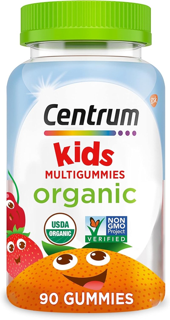 Centrum Kids' Organic Multigummis, Kids Multivitamin Gummis, Organic Multivitamin für Kinder mit essentiellen Nährstoffen für Immununterstützung, Muskelfunktion und Gehirngesundheit - 90 Count