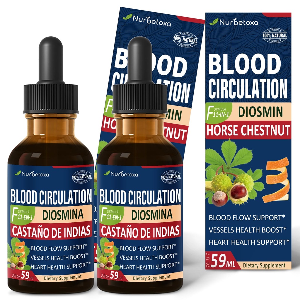 Blutzirkulation Tropfen, Stickstoffoxid-Ergänzung für Blutfluss, Druck &amp; Herz Gesundheit W/Horse Kastanienextrakt Flüssigkeit. Castaño de Indias y Diosmina para la Circulacion y Varices. 4 Unze