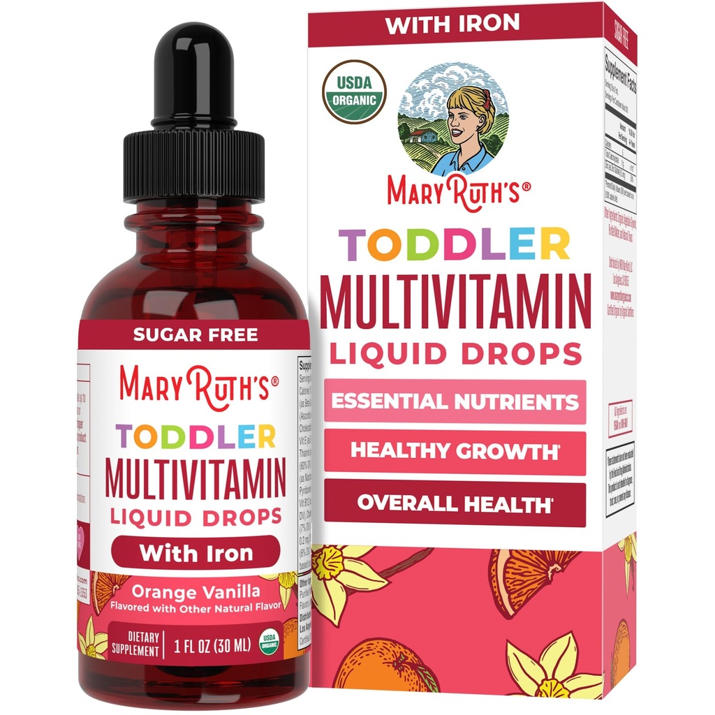 MaryRuth Organics CoComelon Kleinkind Kinder Multivitamin mit Eisen | Immununterstützung | Kleinkind Vitamine | USDA Organic | Sugar Free | Multivitamin Flüssigkeitstropfen für Kinder Alter 1-3 | Vegan | 1 Fl Oz