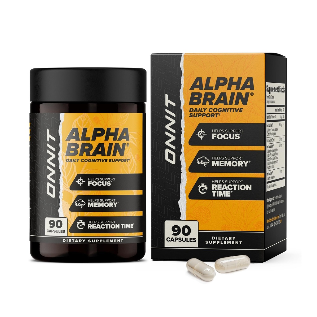 ONNIT Alpha Brain Nootropic Brain Ergänzung für Fokus, Gedächtnis, Psychische Klarheit, kognitive Unterstützung mit L-Theanin und Vitamin B6, 90 Zähler