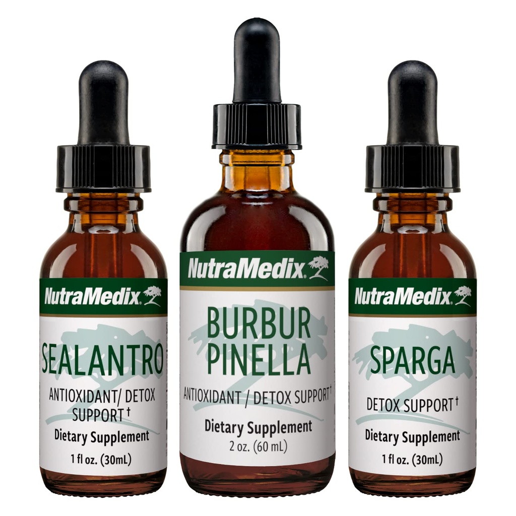 NutraMedix Detox Support Bundle - Sealantro (Chlorella, Cilantro Leaf & Pacific Cold- Water Red Seaweed), Sparga (Astragalus) & Burbur Pinella Extracts for Cleaning & Detox Set - 3- Piece Set