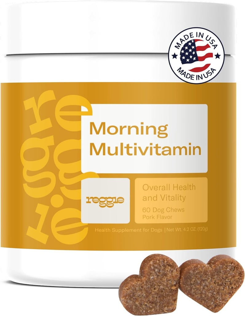Reggie Morning Multivitamine für Hunde | Daily Dog Vitamin Chews mit Vitaminen & Minerals für Immunität, Herz, Haut, Mantel, Gelenke & Verdauung | Vet-Approved, Natural Dog Supplement | 60 Soft Chews