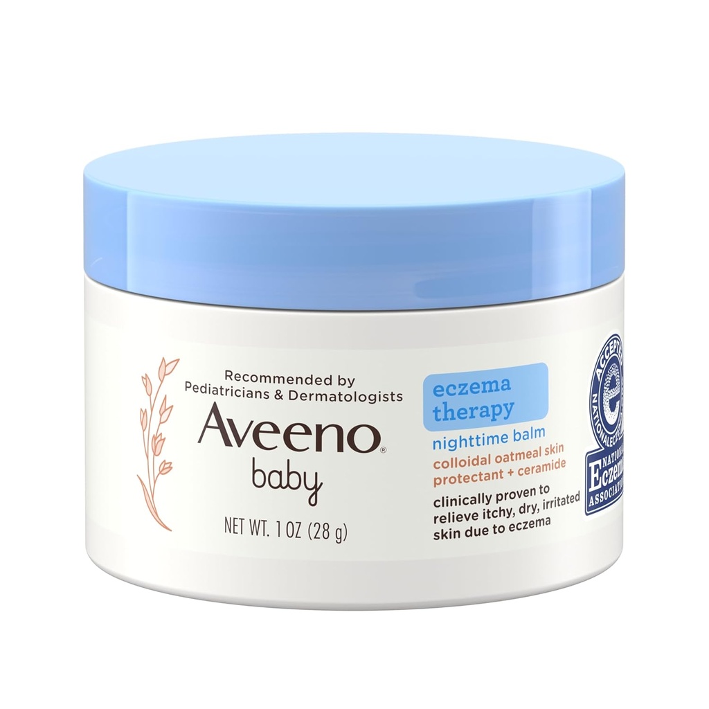 Aveeno Baby-Eczema-Therapie Nacht-Moisturizing Balm, Kolloidal Oatmeal & Ceramid, Wohlfühlen & Relieves Dry, Itchy Haut von Eczema, Allergiker, Fragrance-Free, Reisegröße, 1 Unze
