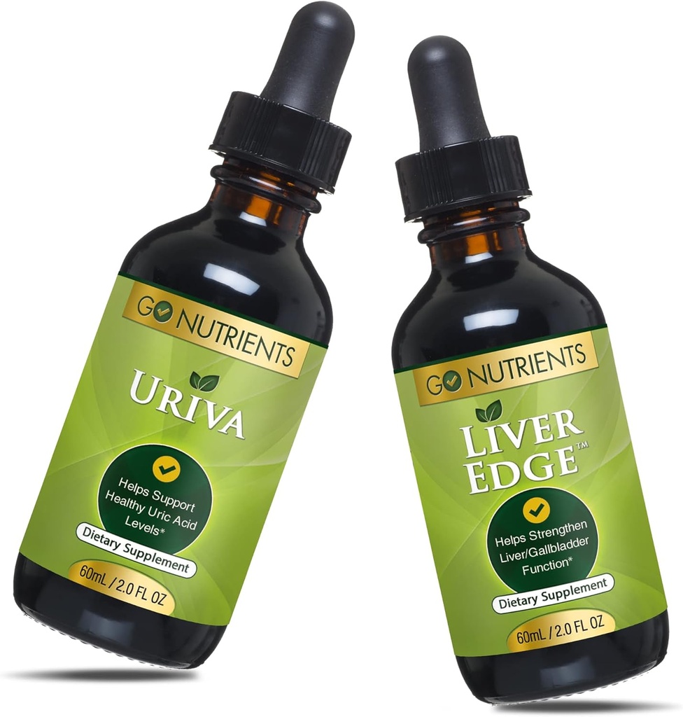 Gehen Sie Nährstoffe Uriva & Liver Edge | Leberreiniger & Fortgeschrittene Leberflüssigkeit Tropfen Ergänzung Harnsäureunterstützung, für gesunde Harnsäure Levels Das hilft Discomfort und Muskel Soreness