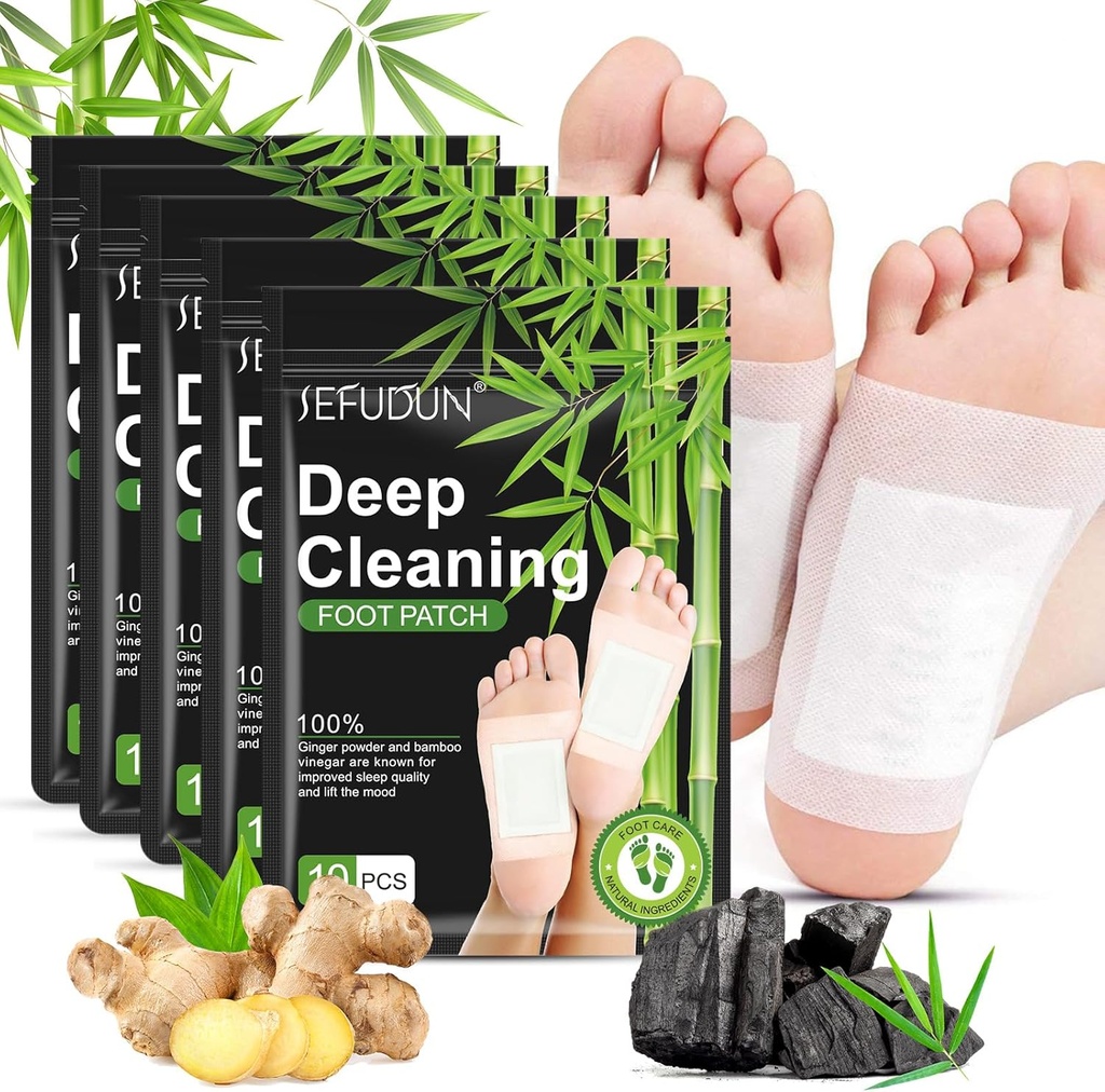 Tudiqe 50PCS Fußkissen, reine natürliche Bambus-Essig-Pulver Fußpolster für Fußpflege, Ingwer Fuß Pads für besseren Schlaf, Deep Cleansing Fuß Patches