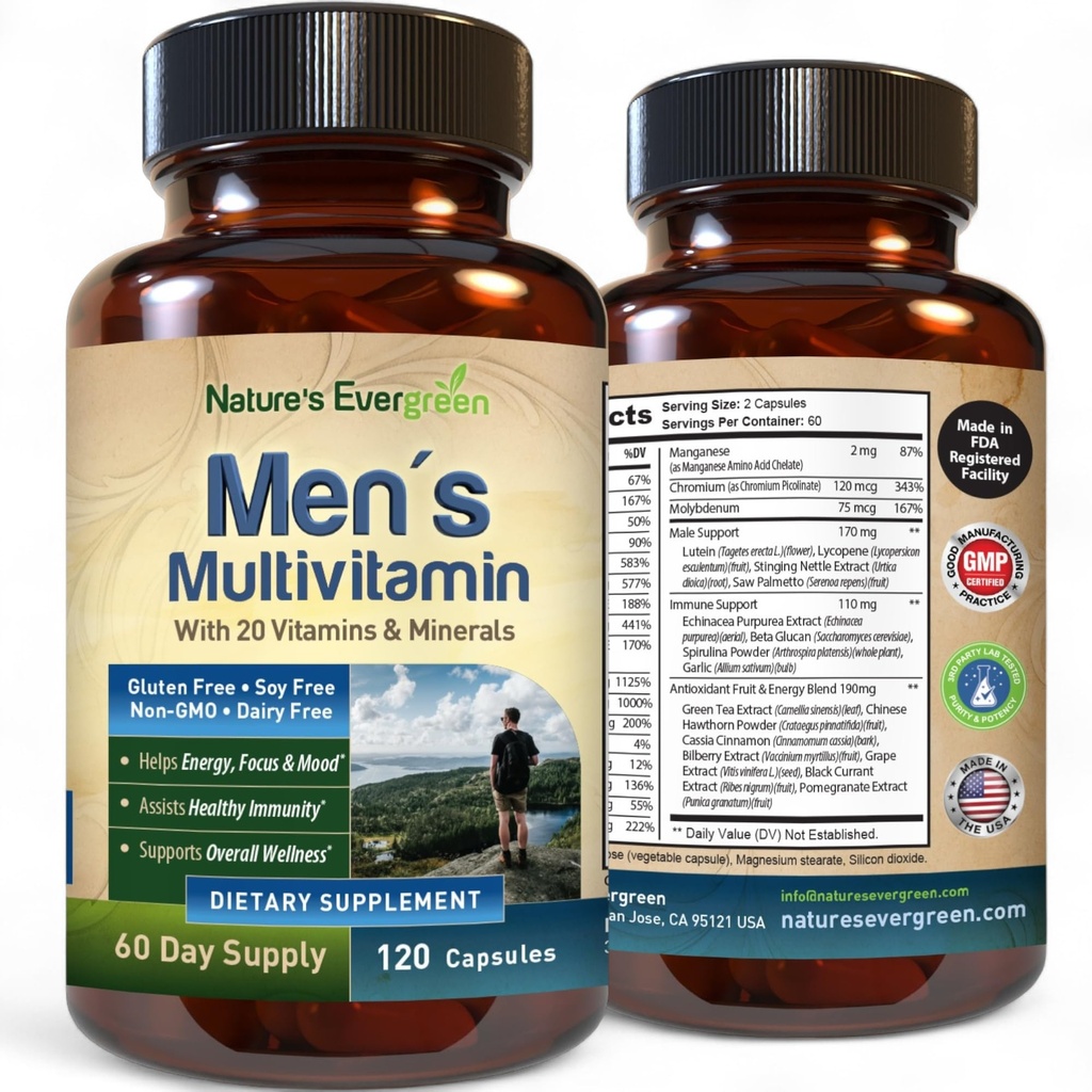 A legjobb multivitamin a férfiaknak a 124; Teljesen Men multivitaminok és multiásványi anyagok több mint 20 Vitaminok A, C, D, E, B12, Cink & More Essential Vitamins for Men dama124; Energy, Focus & Immune Health. 120 kapszula