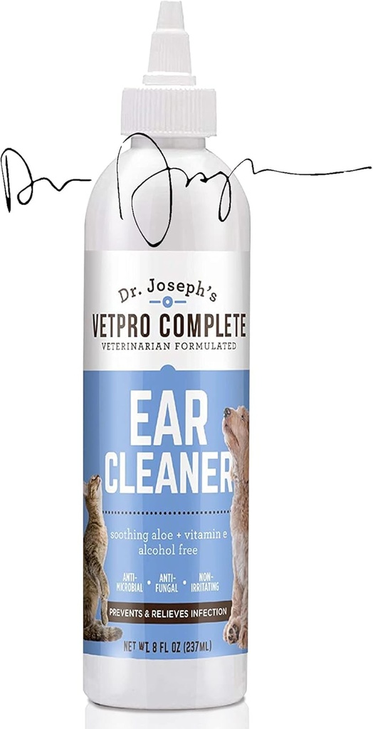 VetPro Complete Dr. Joseph 's Dog Ear Cleaner, 8 Ounces, Gentle Dog and Cat Ear Rinse Solution Wash Aloe Verával és E-vitaminnal, Dog Far Drops eltávolítani Wax és Deposure, csökkenti az illat, könnyű applikátor