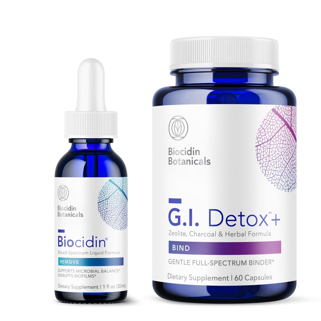 Bio- Botanikai Kutatás Biocidin Liquid Formula (1 oz) GI Detox + Gentle Binder - Two- Termék méregtelenítés Bundle to Support Cleansing & Digestion - Asszisztens a Toxin & Biofilm Removal