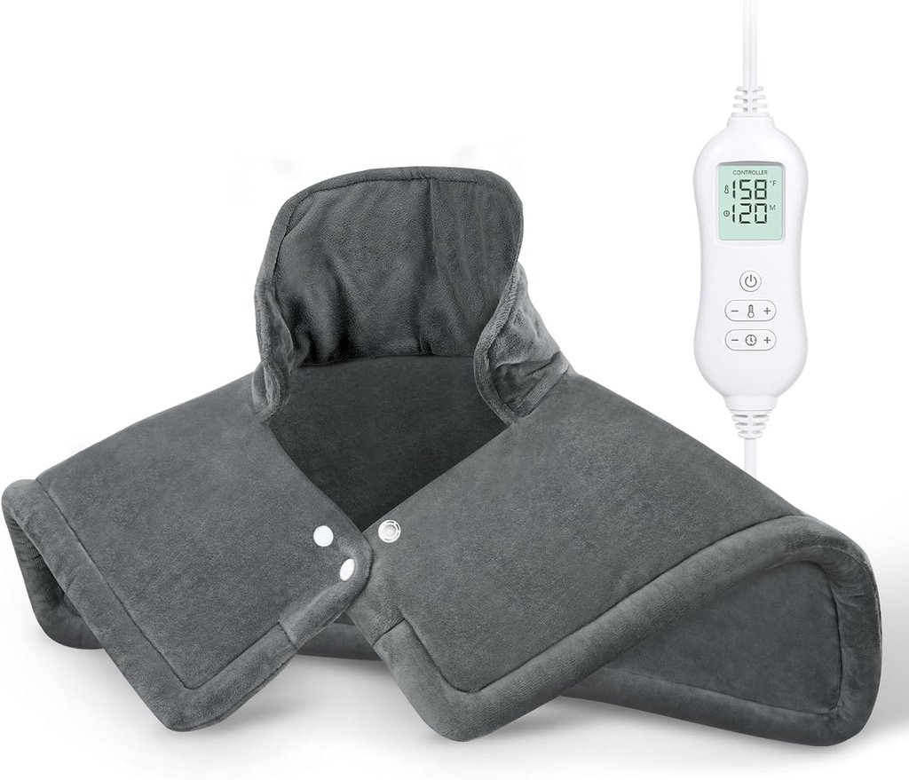 NOWWISH Fűtés Pad a Neck és a vállak fájdalom megkönnyebbülés, 2lb Weighted Electric Neck Fűtés Pad 10 Hőszint és automatikus kikapcsolt, Nagy Fűtött Wrap, Születésnapi ajándékok Nők számára, 17 "x23", Grey