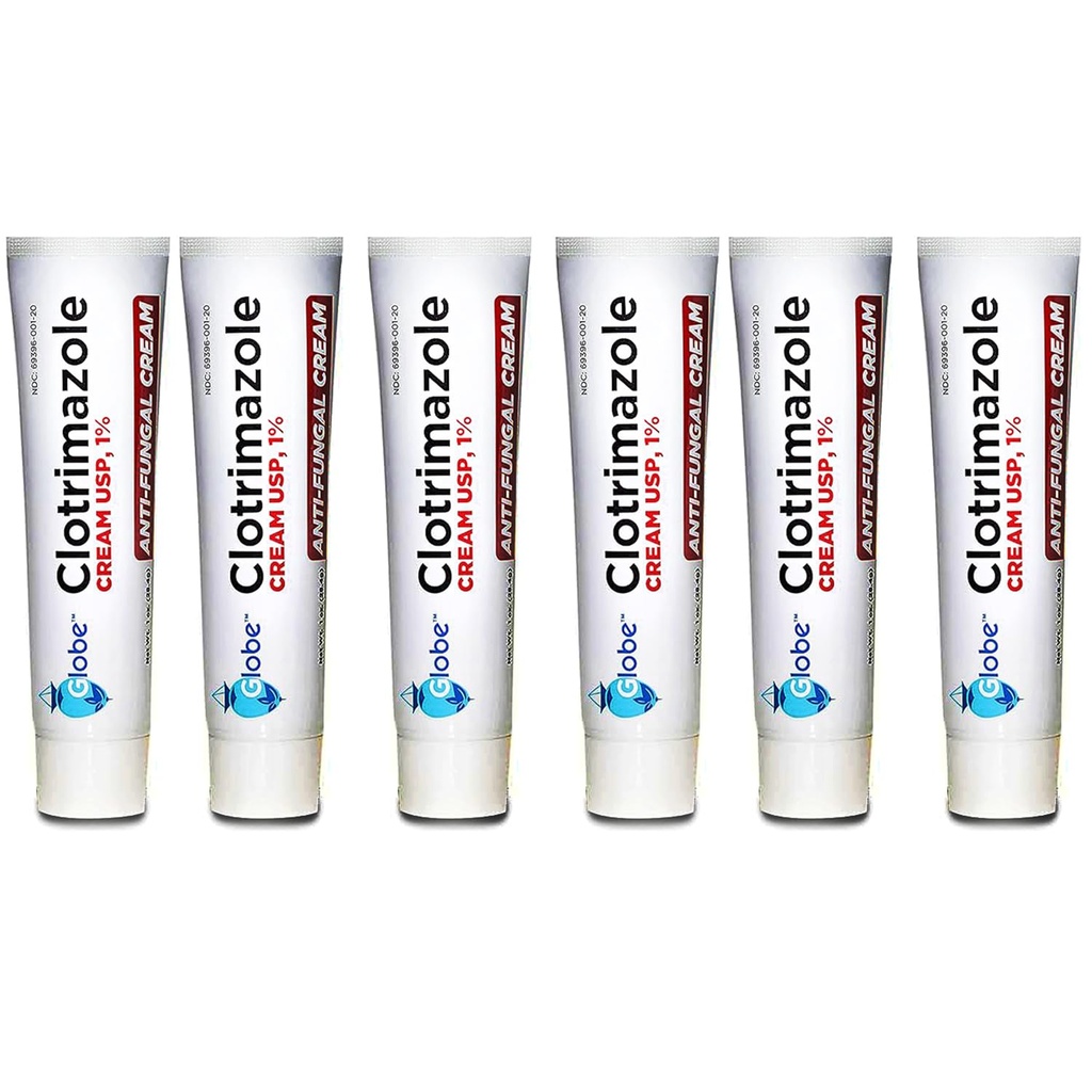 Globe (6 csomag) Clotrimazole Antifungalis Cream 1% USP, 1 oz, gombaellenes kezelés, enyhíti a viszketés, égő, krakkolás és a Scaling Associated Athletes Foot, Jock Itch, Ringwork és több