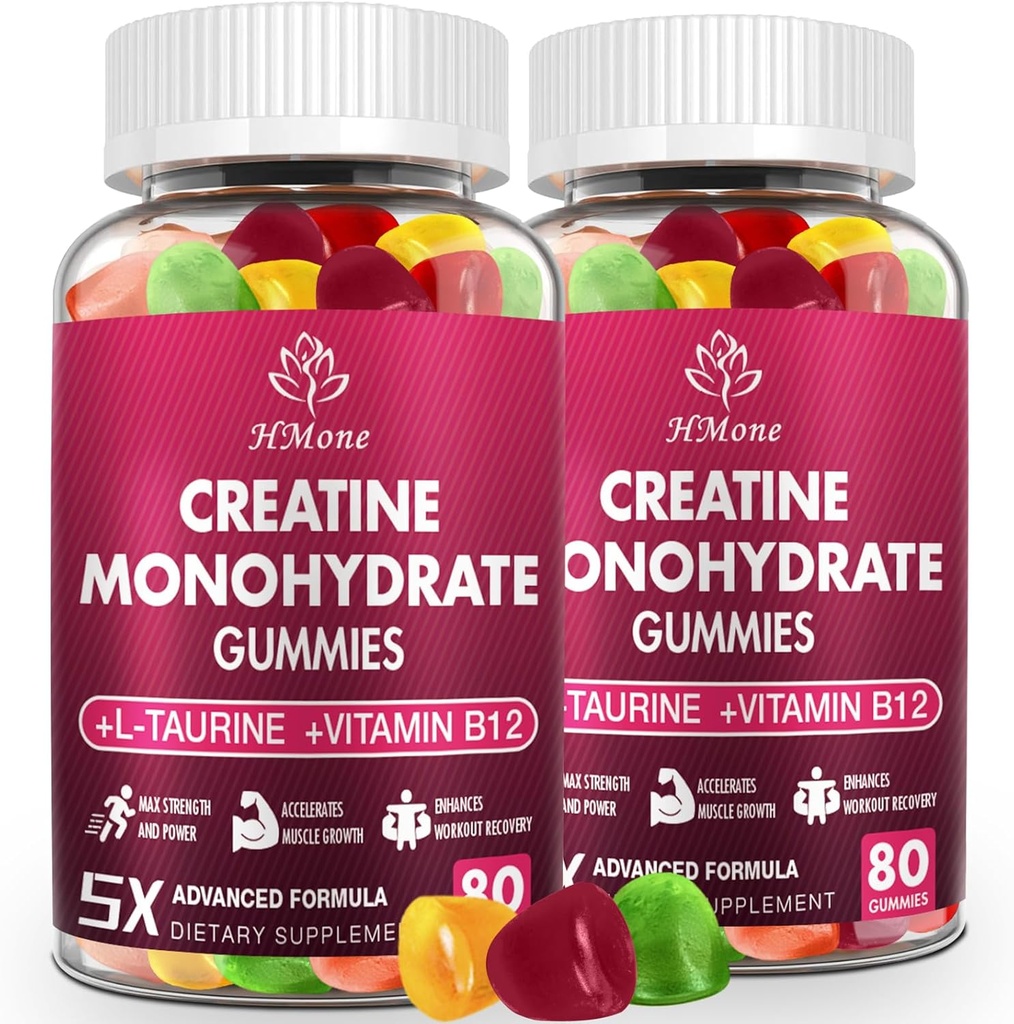 Creatine Monohydrate Gummie - 5g für Männer & Frauen, 160 Zähler und Kreatine Kaubare Ergänzungen für Muskelaufbau, Muskelkraft, Energieschub und Muskelaufbau, Zuckerfrei, Vegan