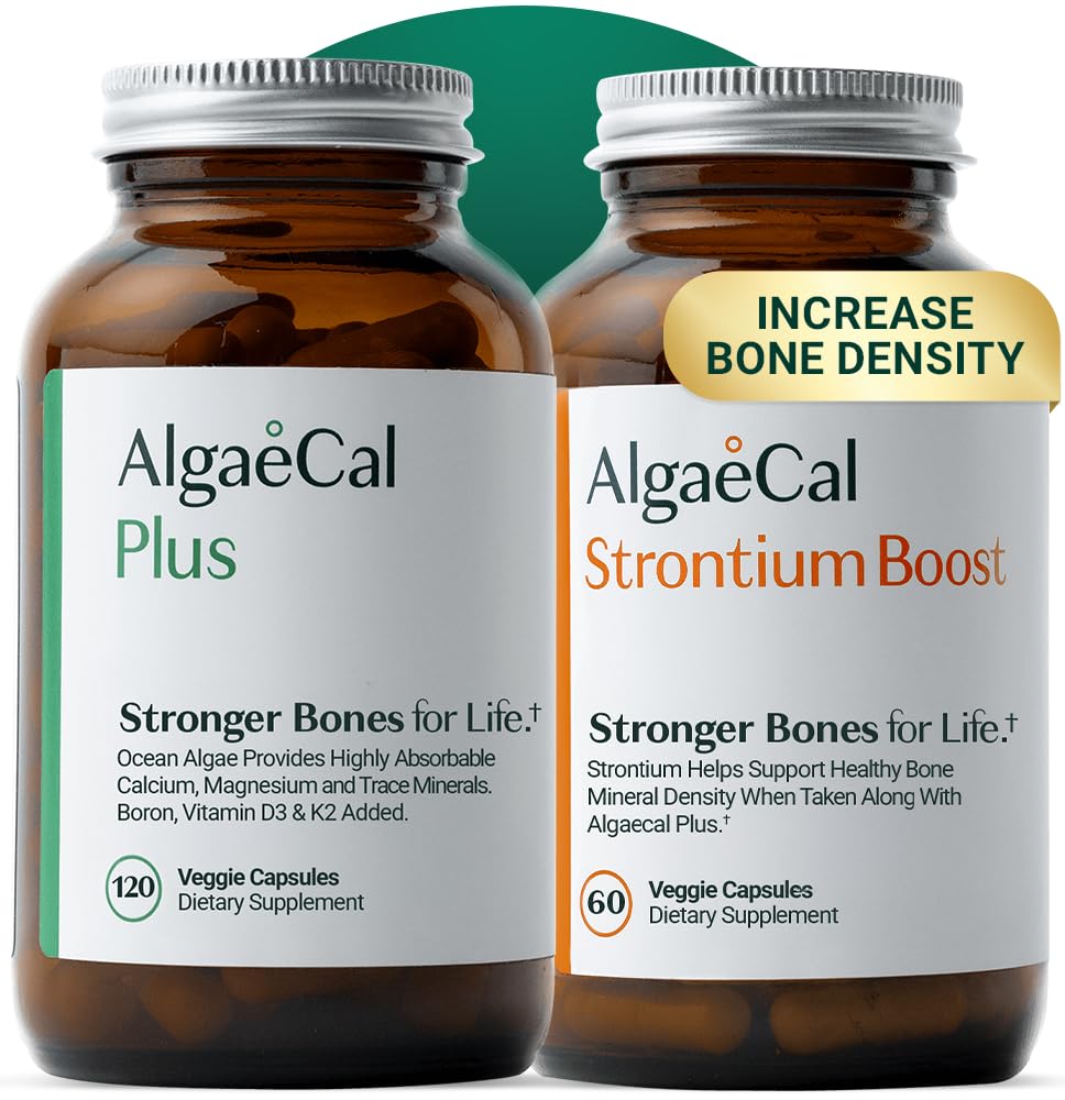 ALGAECAL Bone Builder Pack - Plant Based Calcium Supplement & Strontium - Organic Calcium 750mg mit Vitamin D3 1600 IE, Vitamin K2, Magnesium, 16 Nährstoffe für Knochengesundheit & Dichte (1-Monats-Versorgung)