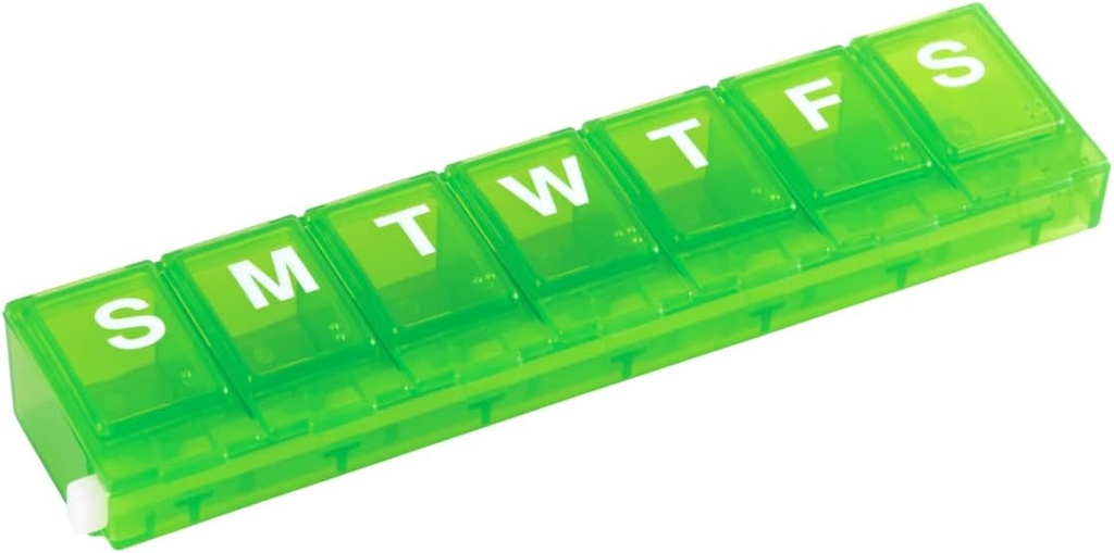 EZY DOSE Hetente (7- nap) Pill Planner, Medicine Case, Vitamin Organizer Box, kis zárolási részlegek biztonságos receptre gyógyszerek és megelőző véletlen kiömlés, zöld
