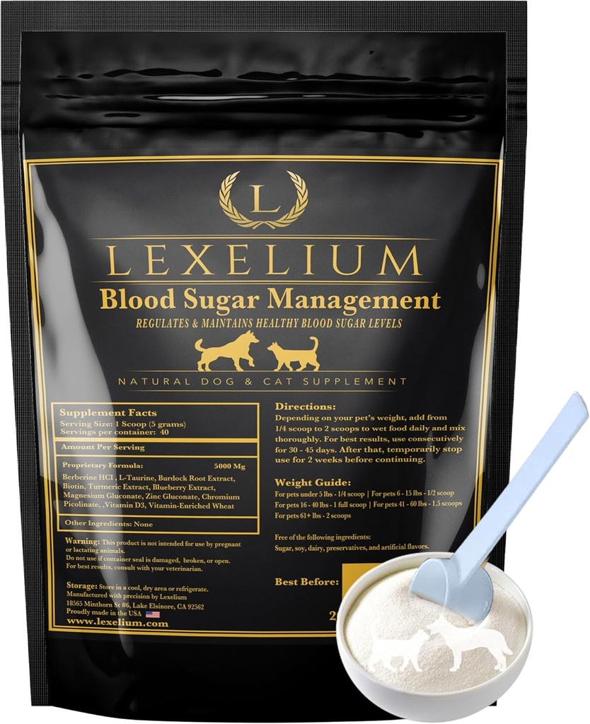 Blutzucker-Management für Diabetische Hunde und Katzen- Vet-Formulierte Pulver-Formulierung -Unterstützungen & Regulates Gesunde Blutzuckerspiegel- Beilagen Insulinempfindlichkeit & Glucose- Made in USA -200g