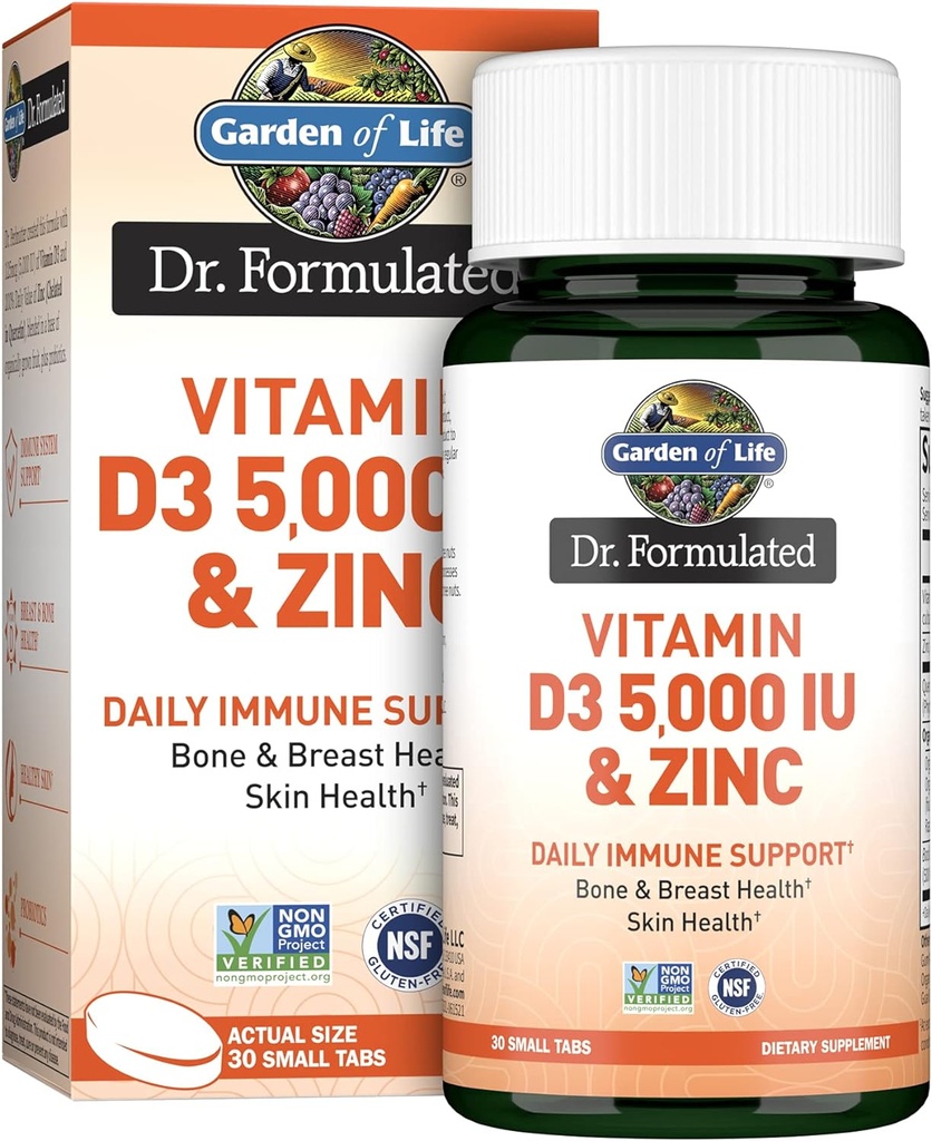 Garten des Lebens Quercetin Zink Einmal täglich Immununterstützungsergänzung mit Vitamin D3 für Knochengesundheit, Brustgesundheit und Hautgesundheit – Dr Formuliert – Glutenfrei, Non GMO – 30 Mini Tabs
