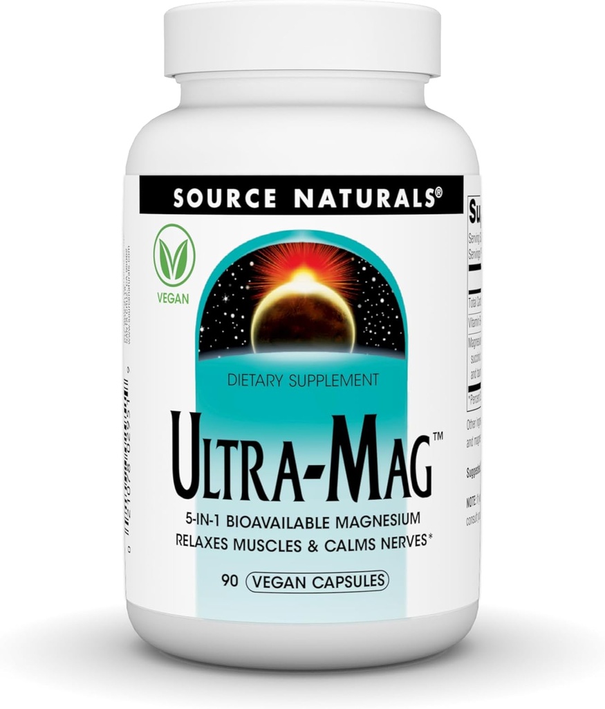 Quelle Naturals Ultra-Mag, Vegan Nahrungsergänzung, 5-in1 Bioverfügbares Magnesium, entspannt Muskeln & Kalorien Nerves*, Vegan Kapseln (90)