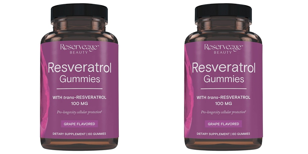 Reserve Beauty-Resveratrol Gummie 100 mg, Antioxidante Ergänzung für Herzgesundheit, Antioxidante Ergänzung Unterstützt gesundes Altern, Vegan - 2 Pack