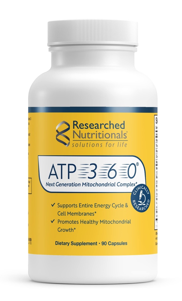 Geforschte Ernährungsempfehlungen ATP 360 - Mitochondriale Ergänzungen zur Unterstützung von Gesamtenergiezyklen & Zellmembranen - Klinisch getestete ATP-Ergänzungen, High Dose CoQ10, R-Lipoic Acid & PQQ, 90 Kapseln