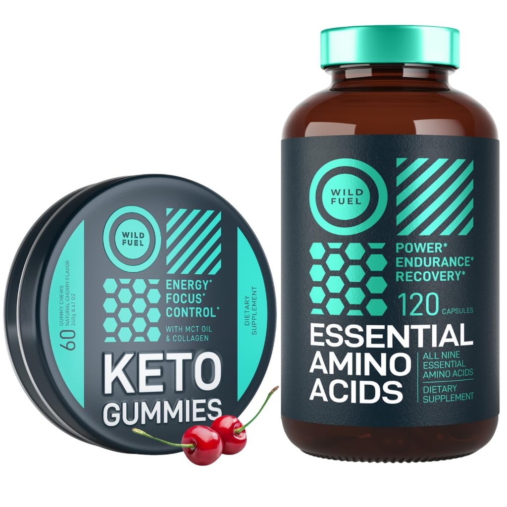 WILD FUEL Essential Amino Acid Supplement és Keto Candy MCT Oil Keto Gumies Energy, Power, and Recovery Bundle