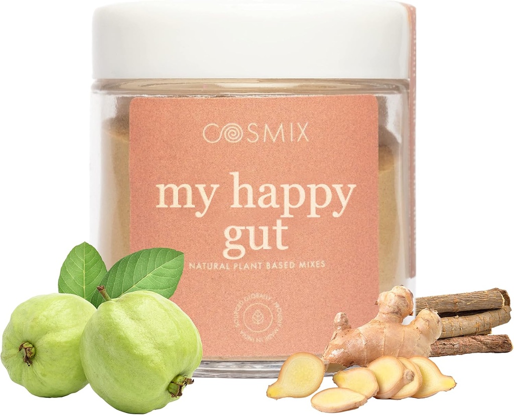 cosmix My Happy Gut, for Improved Digestion, Bloating & Overall Gut Health, Natural, Plant-Based Superfood Blend, macht bis zu 40 Servierungen, Hinzugefügt Zucker, Vegan 50 G (Pack von 1) Braun