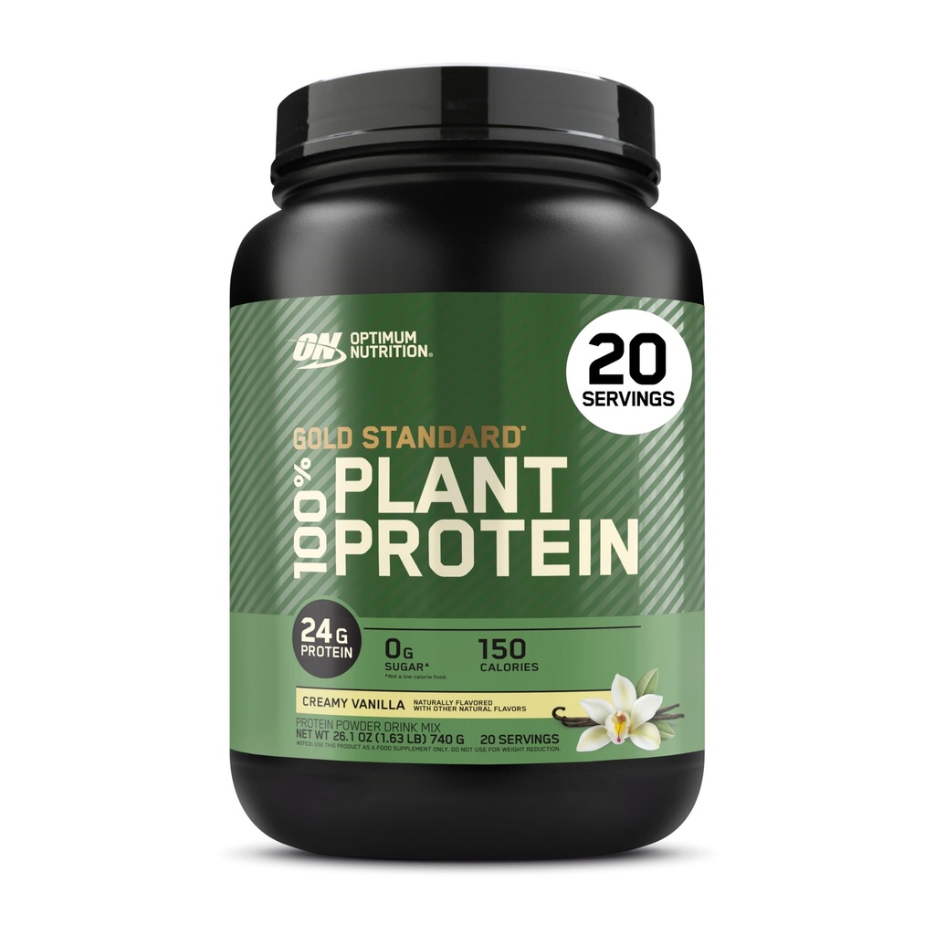Optimum Táplálkozás Arany Standard 100% növényi alapú fehérje por, glutén mentes, Vegán fehérje izmok támogatása és helyreállítására Amino Acids - Krém Vanilla, 20 szervák (csomagolás május Vary)