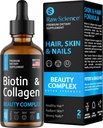 Flüssige Collagen & Biotin-Ergänzungen für Haarwachstum - Biotin 10000mcg Collagen Peptide 20000mcg Tropfen - Haar Vitamine für Haarausfall für Frauen & Männer, Haut- und Nagelhärter - Made in USA, 2 floz