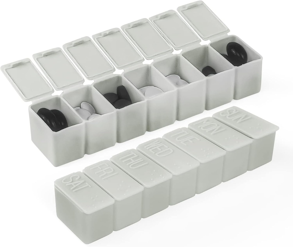 Heti Kis Pirula Organizer, 7 napos Pill Case, Napi Vitamin Case Medicine Box, Pill Konténerek Gyógyszerek kiegészítők Halolaj (2Pcs, Grey)