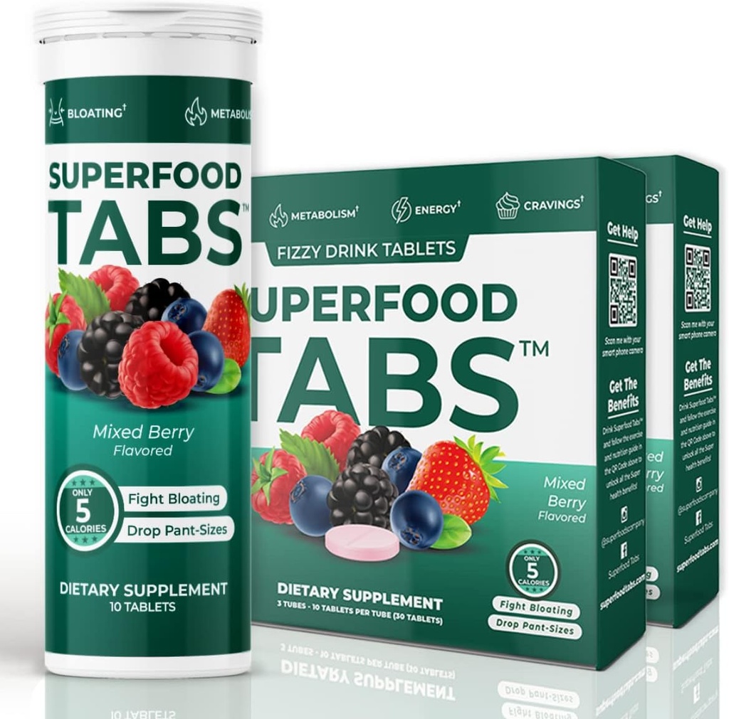 Superfood Tabs Superfoods Company Detox Cleanse Drink - Nahrungsergänzung für Damen und Herren - Unterstützt gesundes Gewicht, Verdauungsmedizin, Cravings & Bloating Relief - Gemischte Berry Flavor [60 Tabletten]