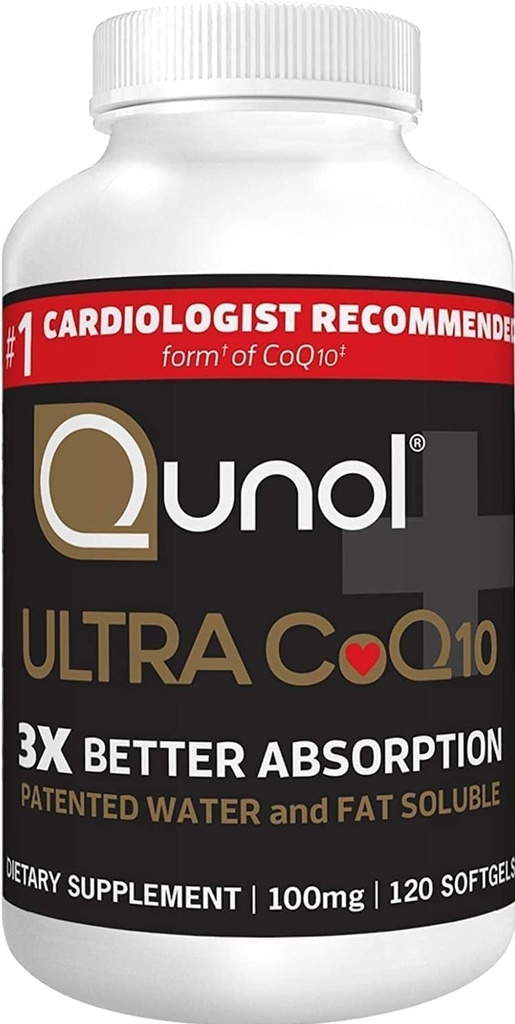 Qunol CoQ10 100mg Softgels, Ultra 3x Bessere Absorption Coenzym Q10 Ergänzungen - Antioxidante Ergänzung für Gefäß- und Herzgesundheit & Energieproduktion - 4 Monate Versorgung - 120 Zähler
