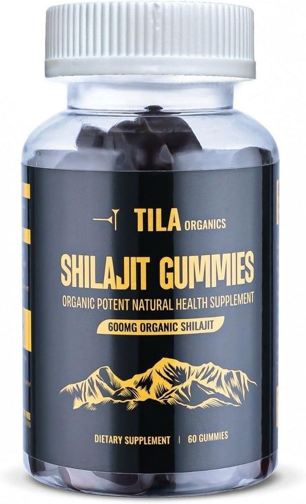 Tila Organic Himalayan Shilajit Resin Soft Gels - 60 Gummis, 600 mg- Natürliche Ergänzung für Männer und Frauen mit über 85 Trace Minerals, Fulvic Säure und Huminsäure Vegan Gluten kostenlos