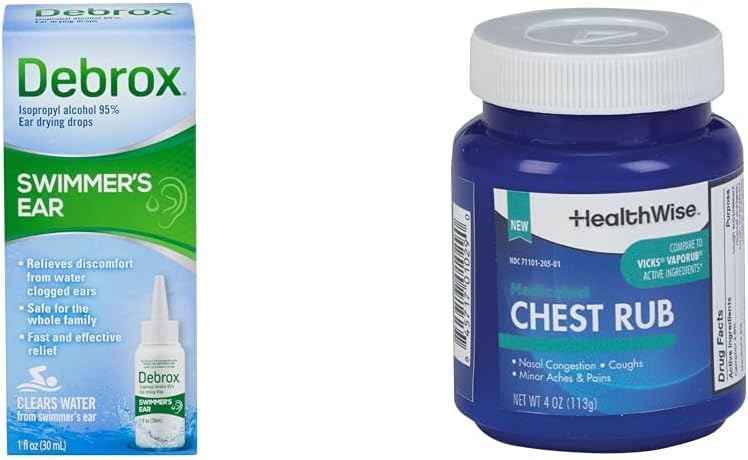 Debox Swimmer 's Ear Drop, 1 Fl Oz és HealthWise Medicated Mellkasi Rub, 4 oz. Dugó