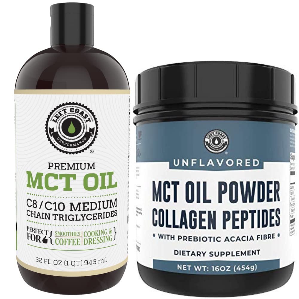 Bal parti teljesítmény 32oz Premium MCT olaj és 16oz ízesítetlen MCT + kollagén por